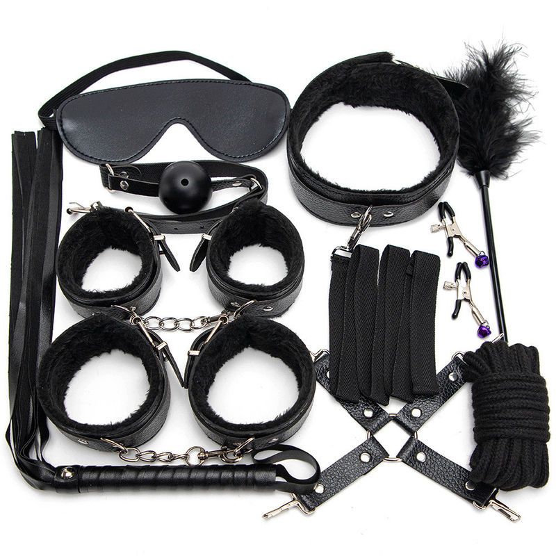 10 Set Light Self Bondage Kit Kit di cuoio SM Slave Passion Fetish Letto di legno